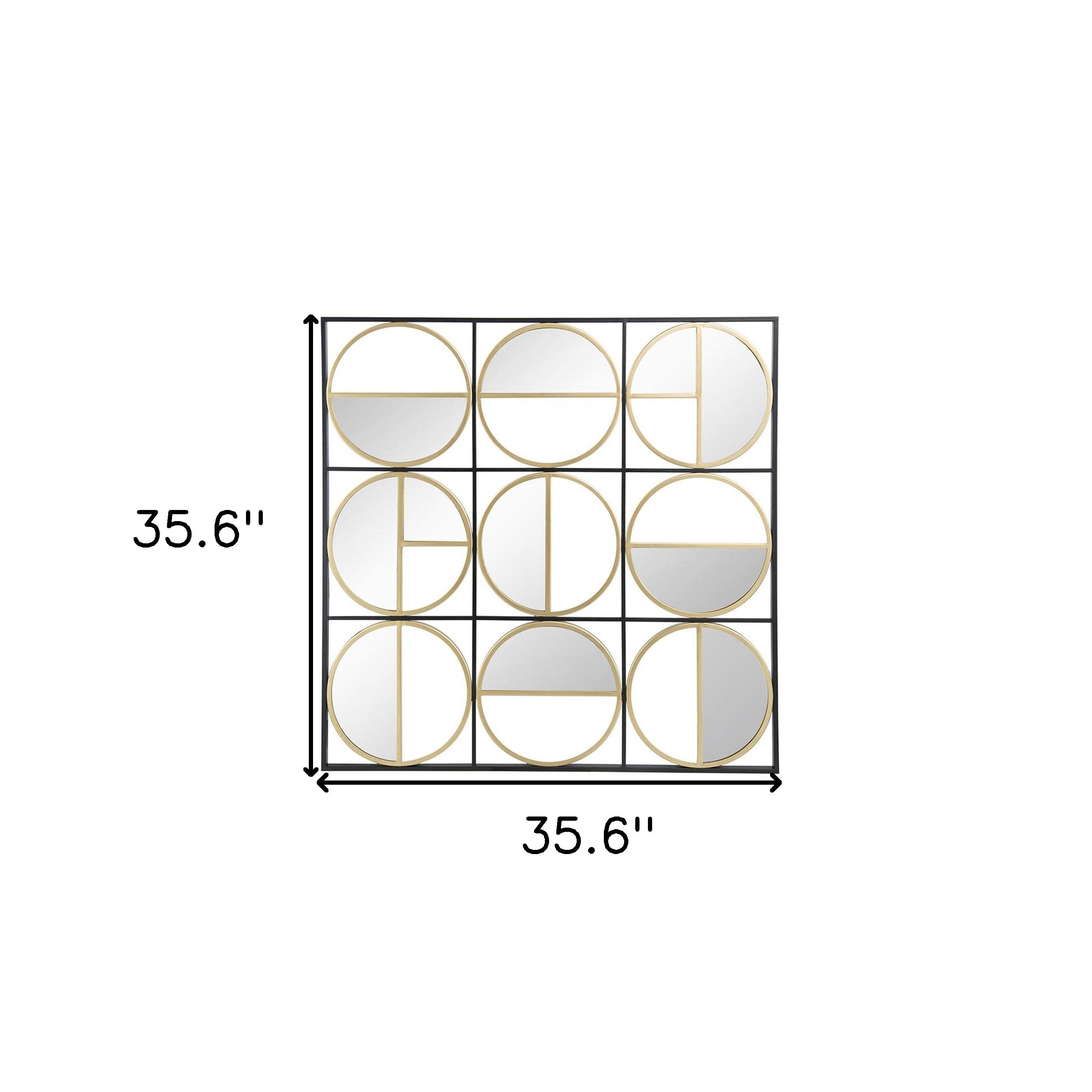 36" Black and Gold Square Iron Framed Accent Mirror - Bed & Bath
