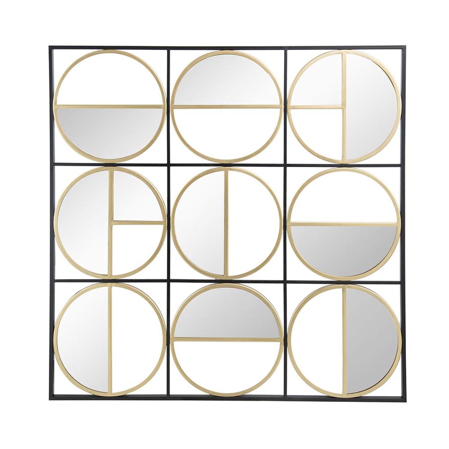36" Black and Gold Square Iron Framed Accent Mirror - Bed & Bath