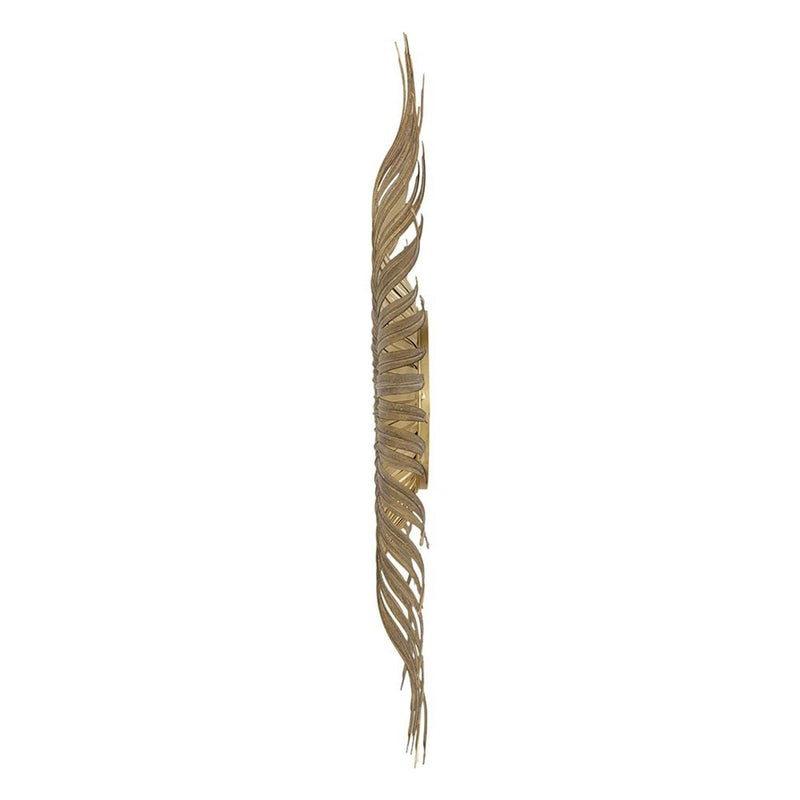 Gold sunburst wall mirror, side view showing twisted iron spike frame