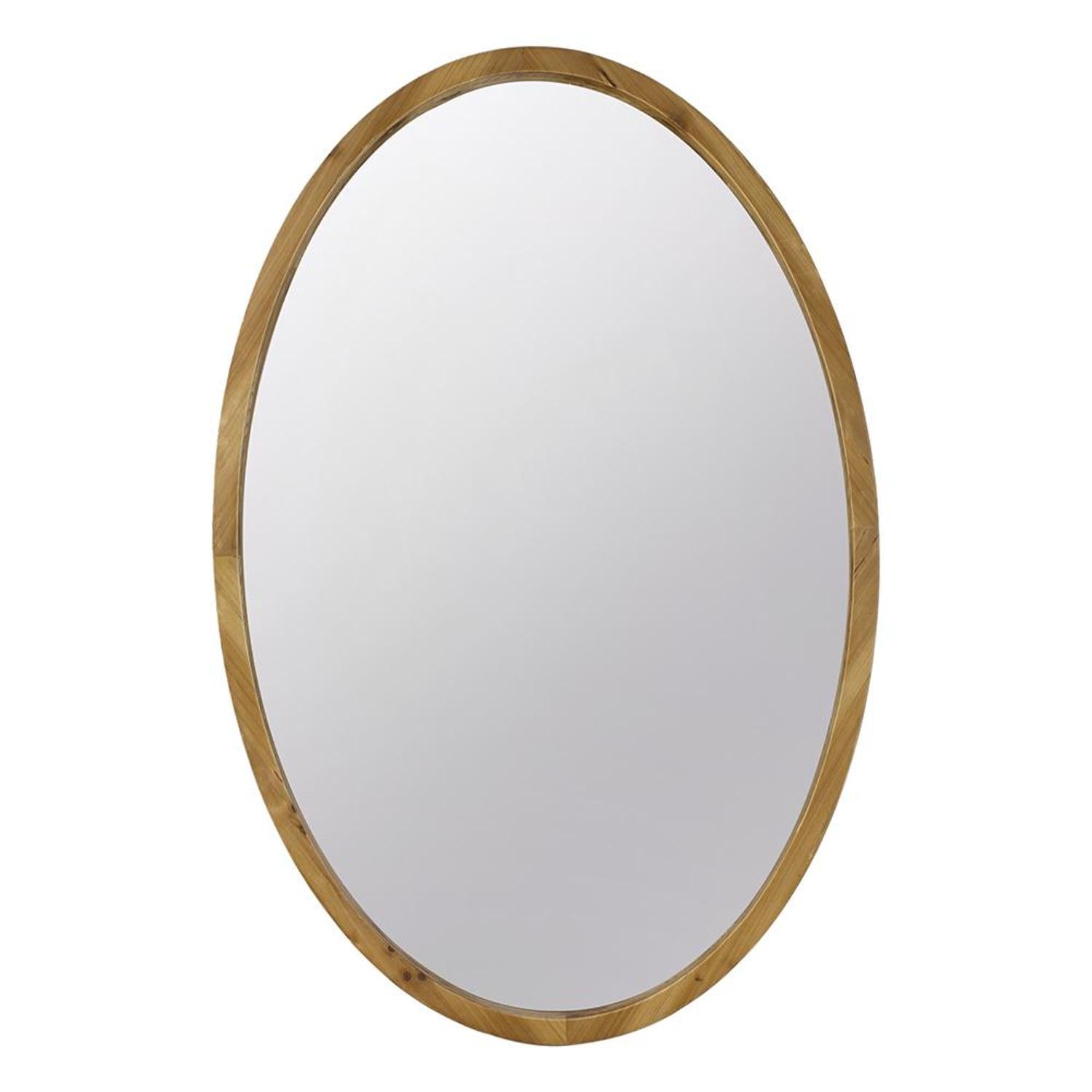 35" Brown Oval Solid Wood Framed Accent Mirror - Bed & Bath