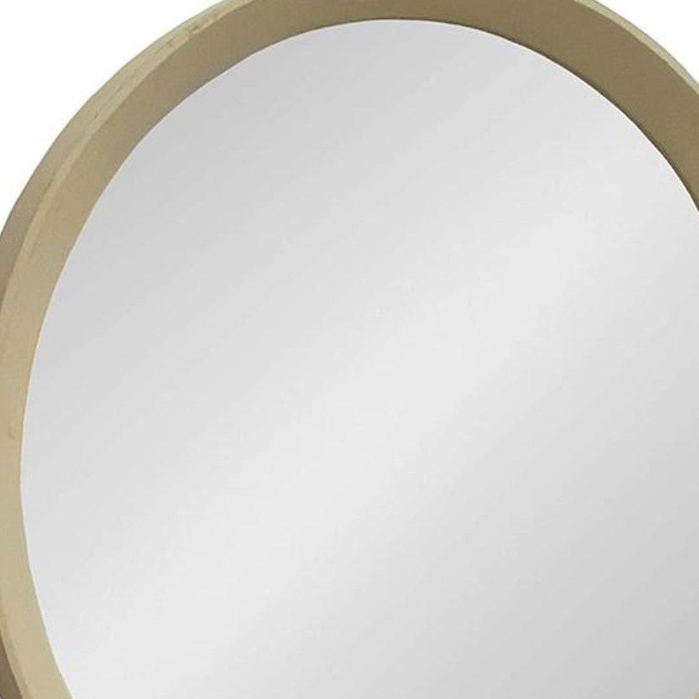 20" Cream Round Wood Framed Accent Mirror - Bed & Bath