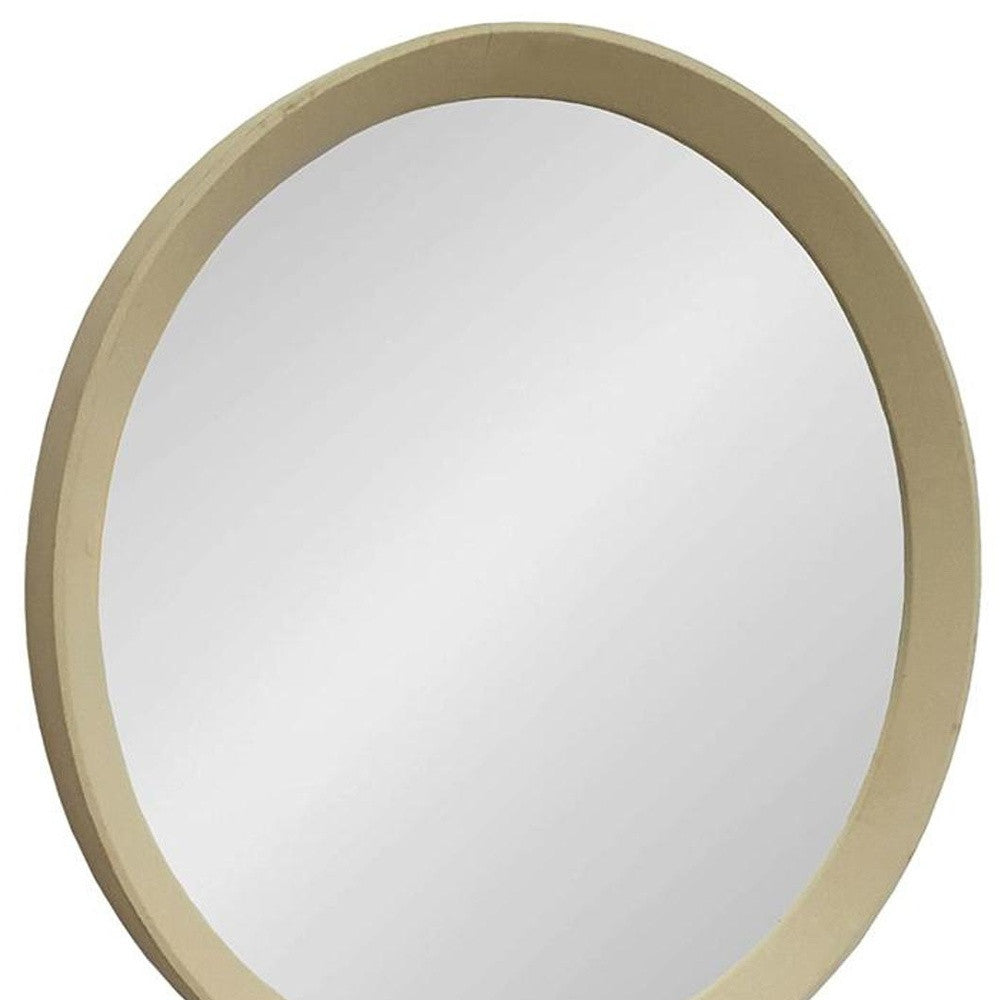 20" Cream Round Wood Framed Accent Mirror - Bed & Bath