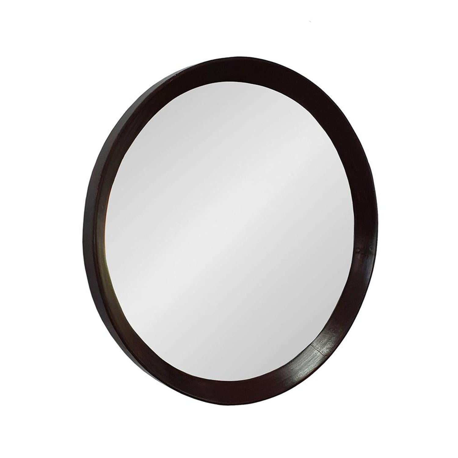 20" Dark Brown Round Wood Framed Accent Mirror - Bed & Bath
