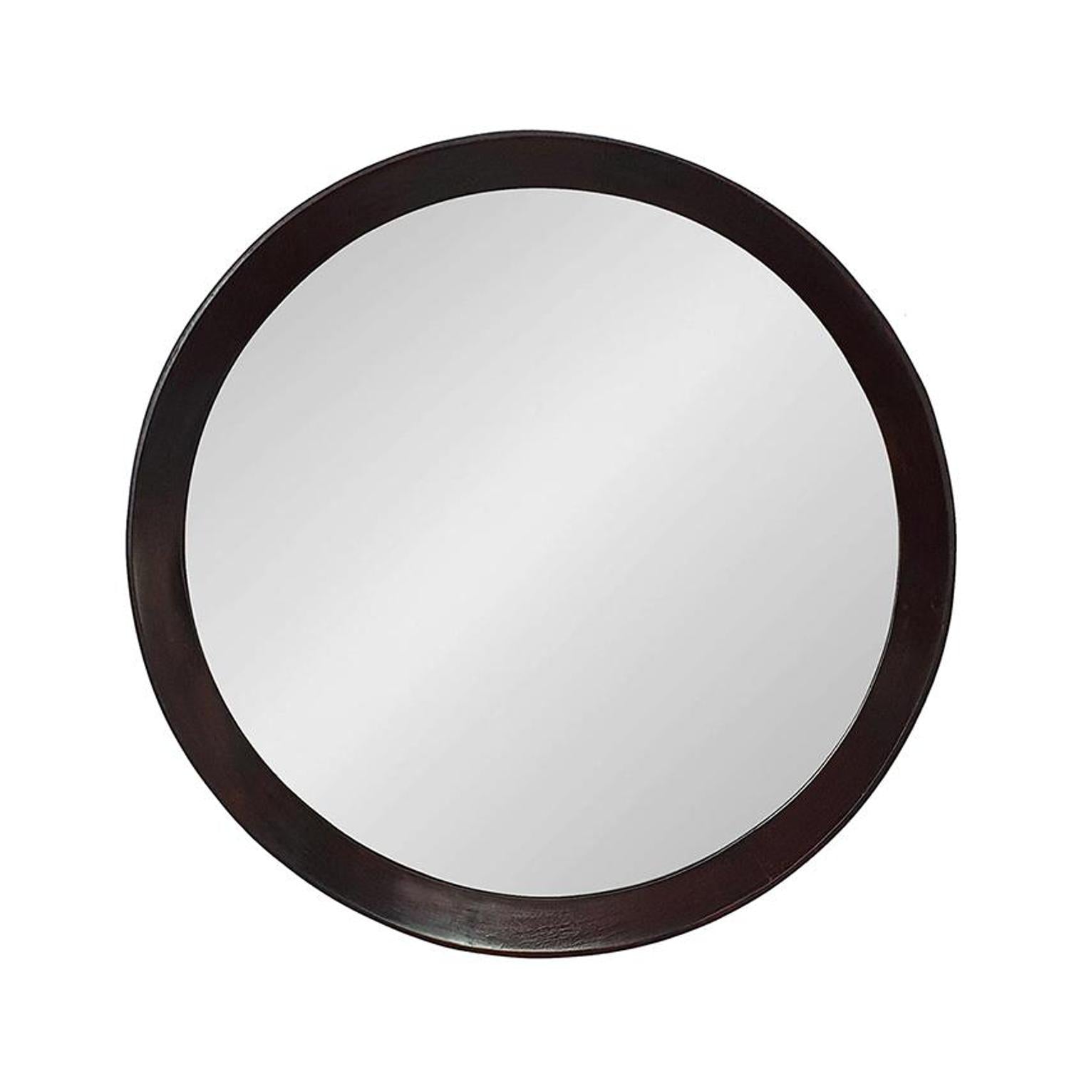 20" Dark Brown Round Wood Framed Accent Mirror - Bed & Bath
