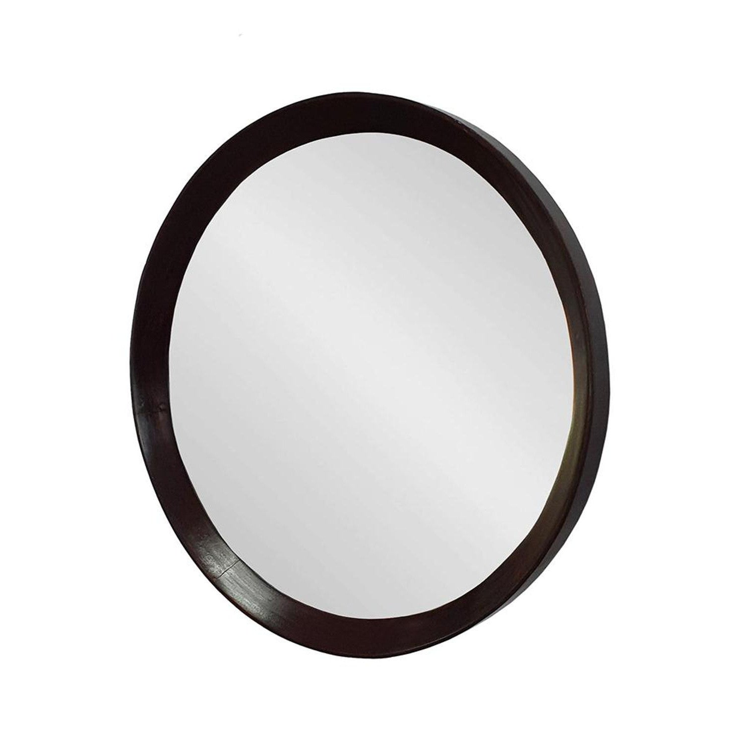 20" Dark Brown Round Wood Framed Accent Mirror - Bed & Bath
