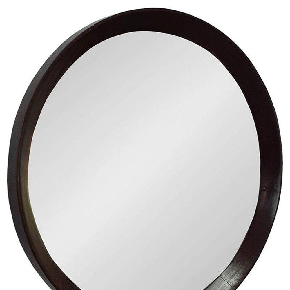 20" Dark Brown Round Wood Framed Accent Mirror - Bed & Bath