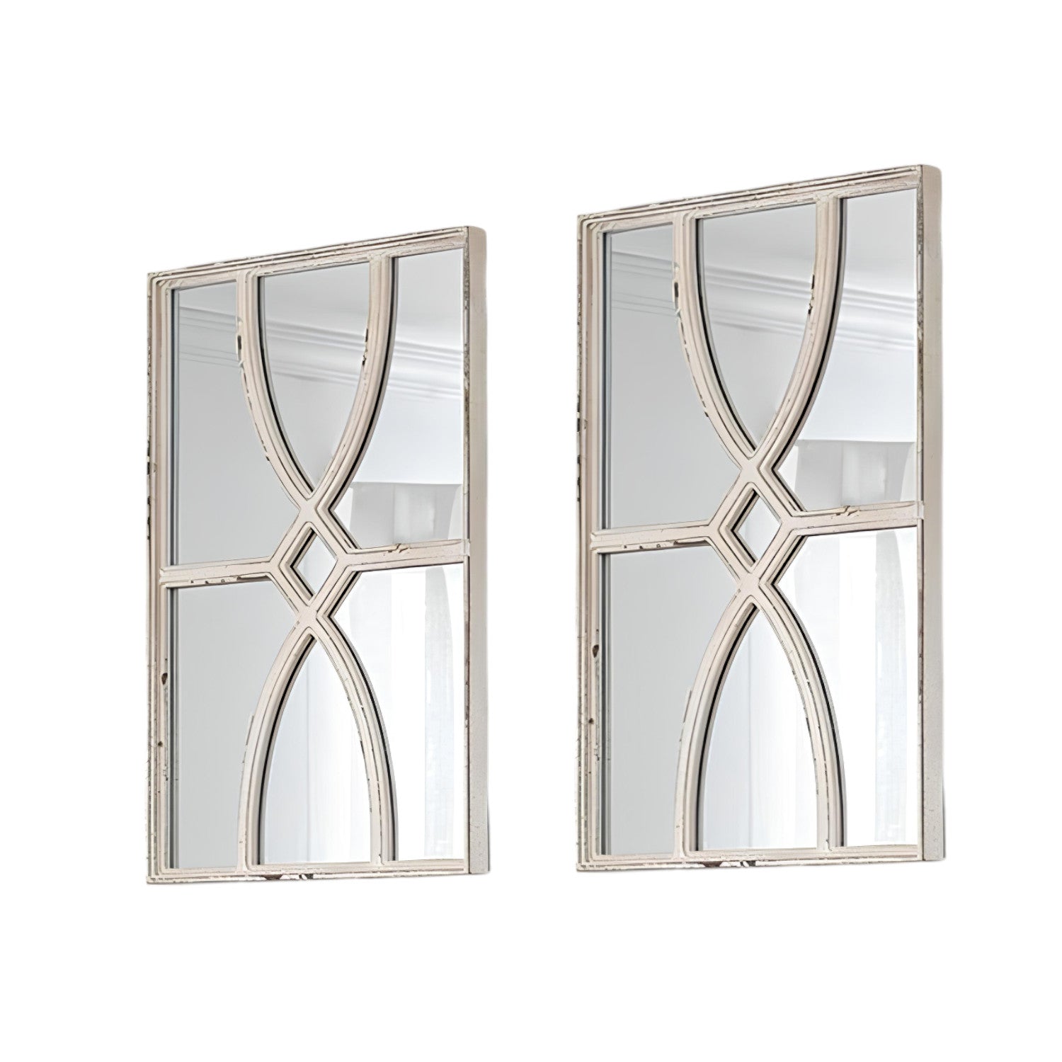 Set of Two White Wood Framed Accent Mirror - Bed & Bath
