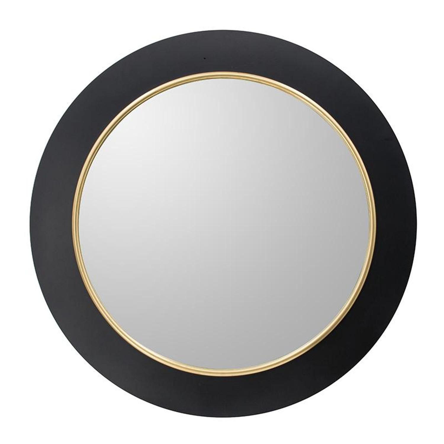 32" Black And Gold Lighted Round Metal Framed Accent Mirror - Bed & Bath