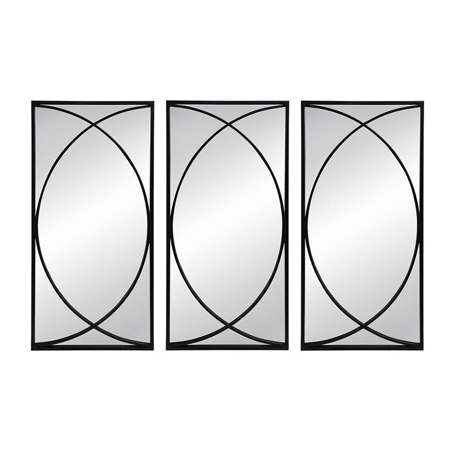 Set of Three Black Iron Framed Accent Mirror - Bed & Bath