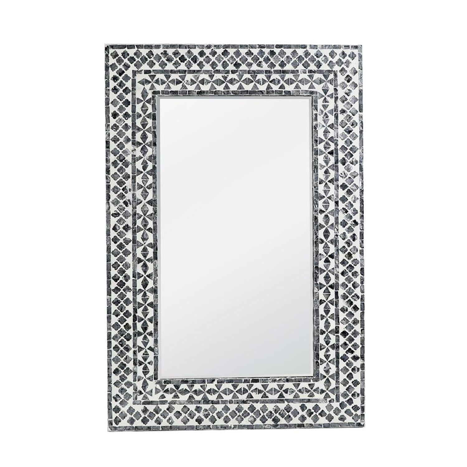36" Black And White Geometric Mosaic Capiz Shell Framed Accent Mirror - Bed & Bath