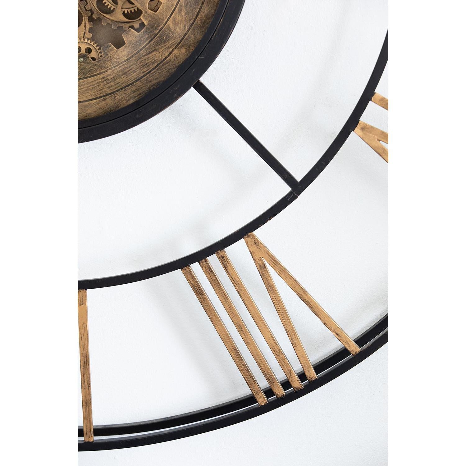 56" Circle Copper Metal and Glass Analog Exposed Gear Wall Clock - Home Decor