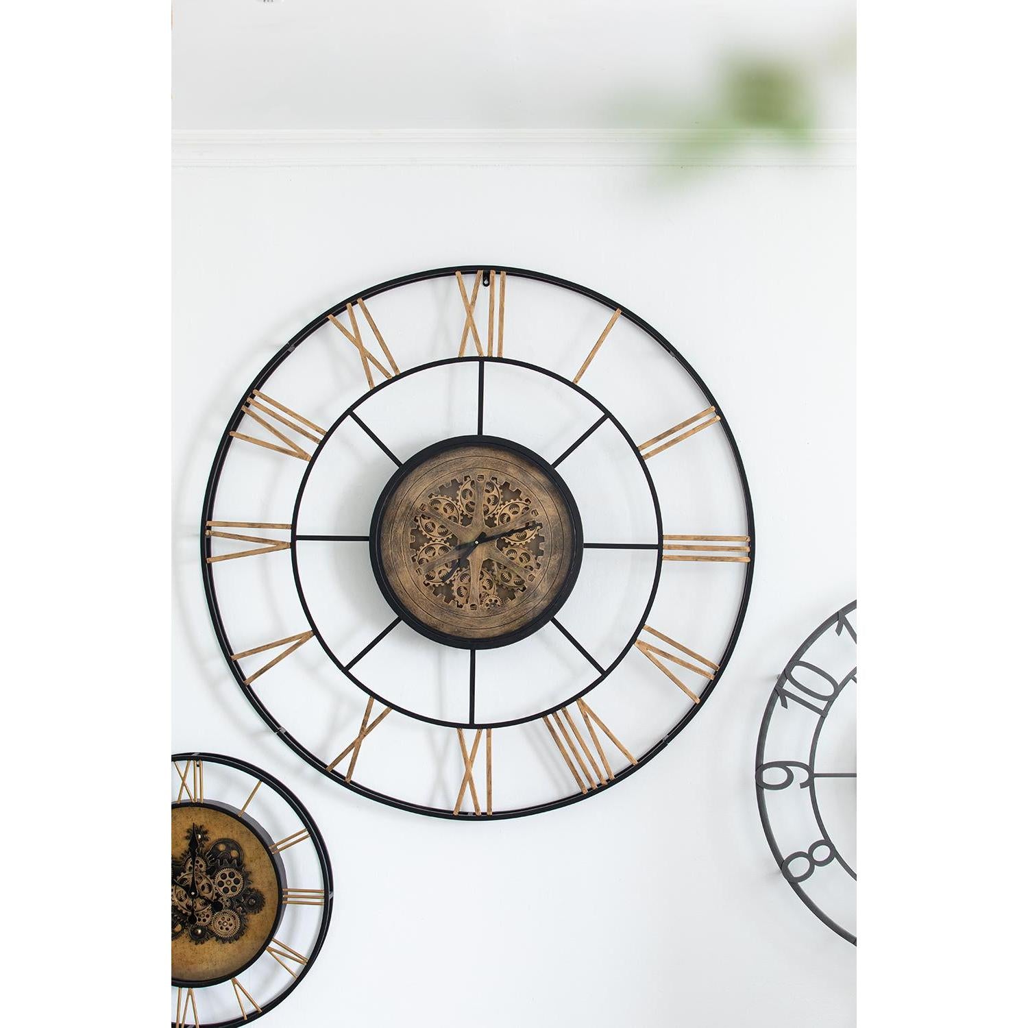 56" Circle Copper Metal and Glass Analog Exposed Gear Wall Clock - Home Decor
