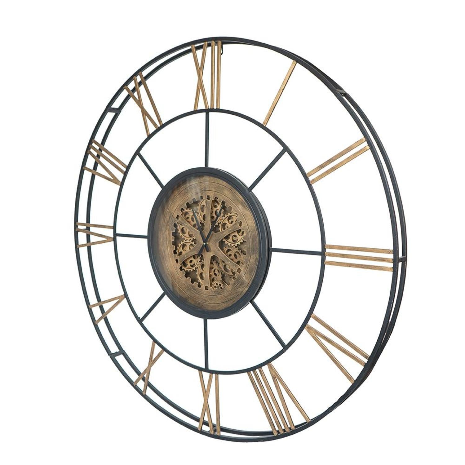 56" Circle Copper Metal and Glass Analog Exposed Gear Wall Clock - Home Decor