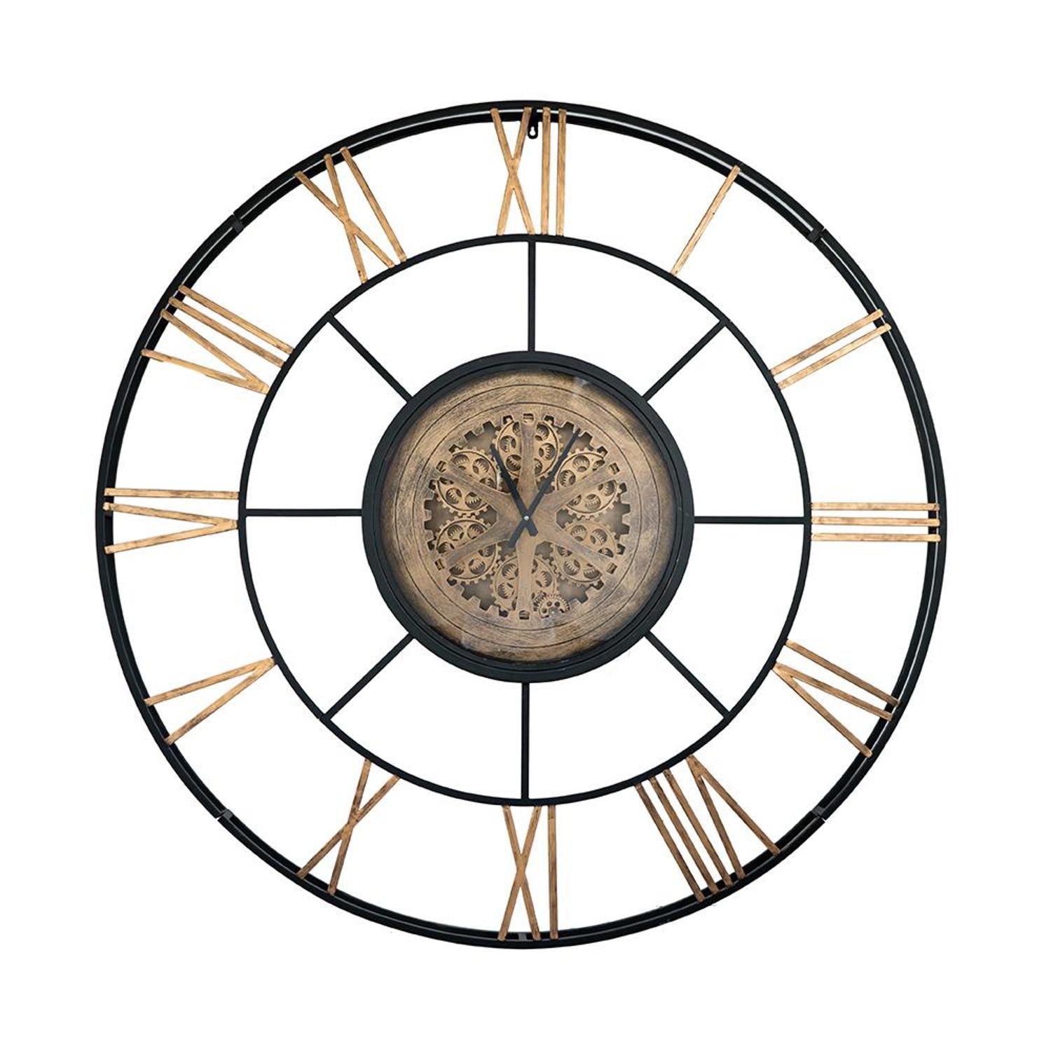 56" Circle Copper Metal and Glass Analog Exposed Gear Wall Clock - Home Decor