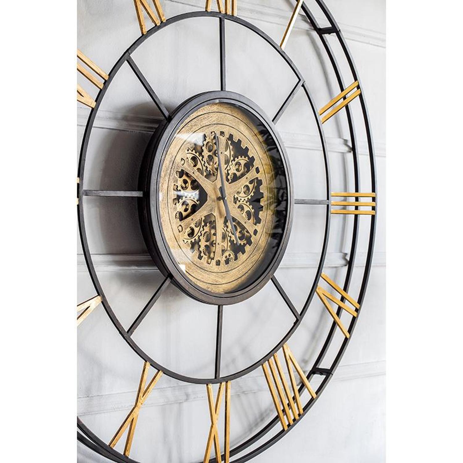 56" Circle Copper Metal and Glass Analog Exposed Gear Wall Clock - Home Decor