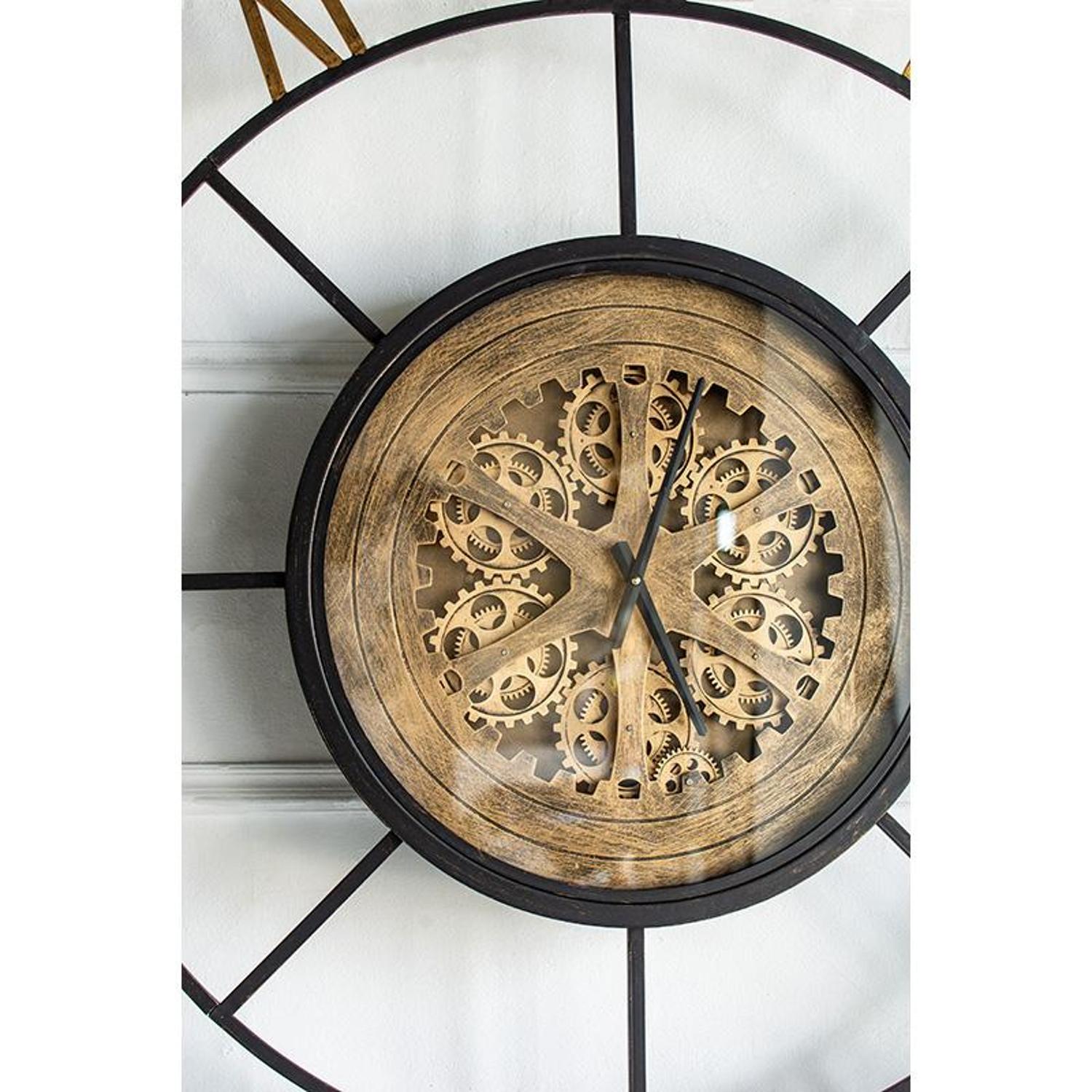 56" Circle Copper Metal and Glass Analog Exposed Gear Wall Clock - Home Decor