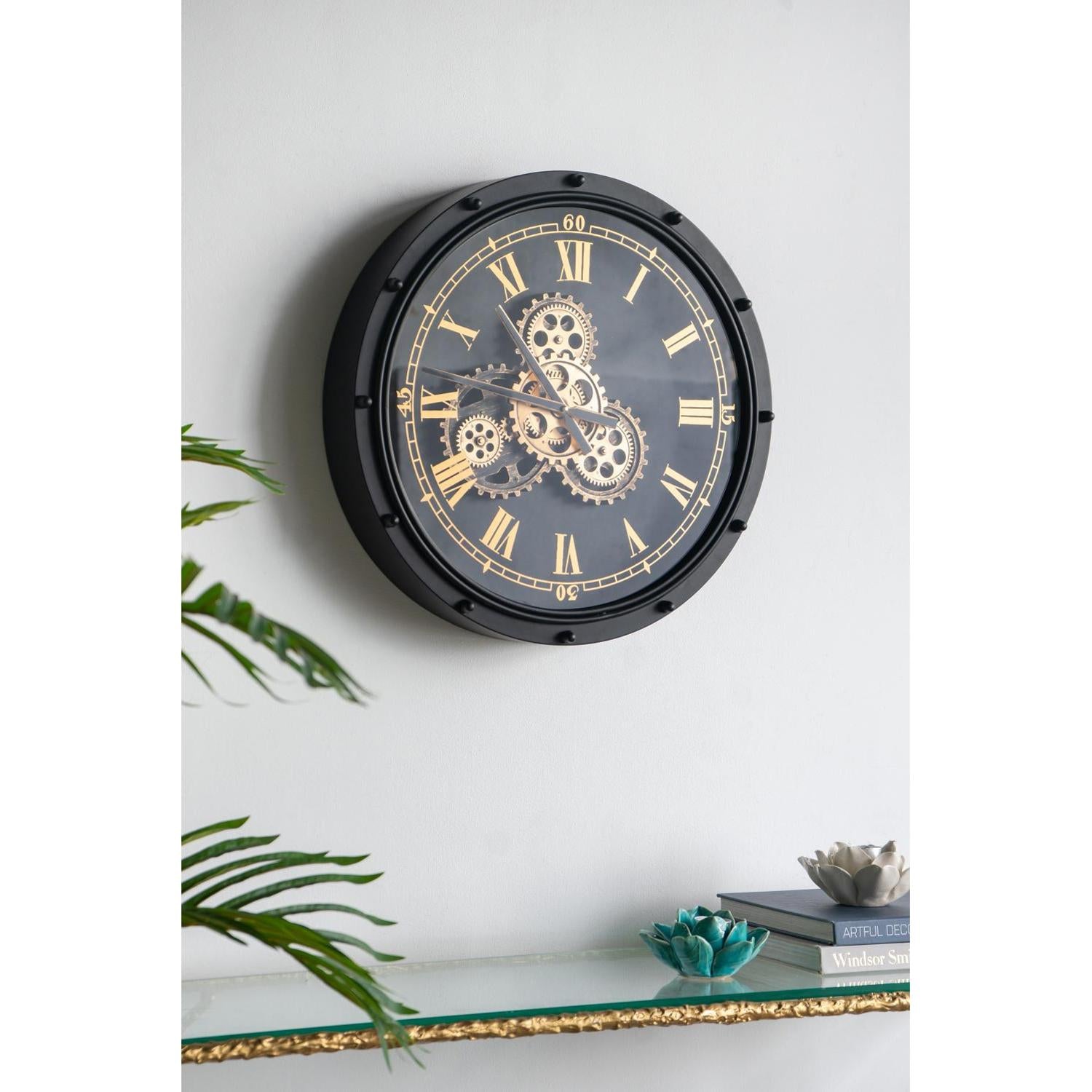 20" Circle Black and Gold Metal and Glass Analog Wall Clock - Home Decor