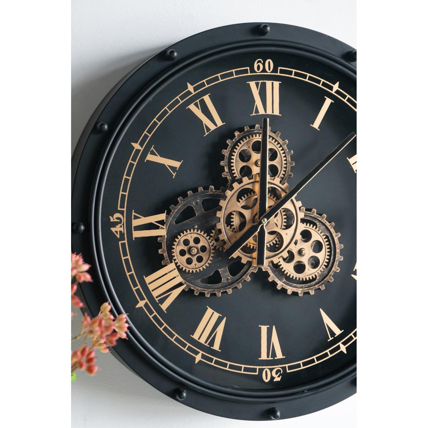 20" Circle Black and Gold Metal and Glass Analog Wall Clock - Home Decor
