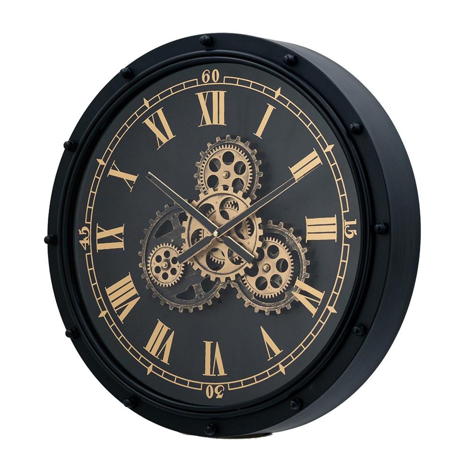 20" Circle Black and Gold Metal and Glass Analog Wall Clock - Home Decor