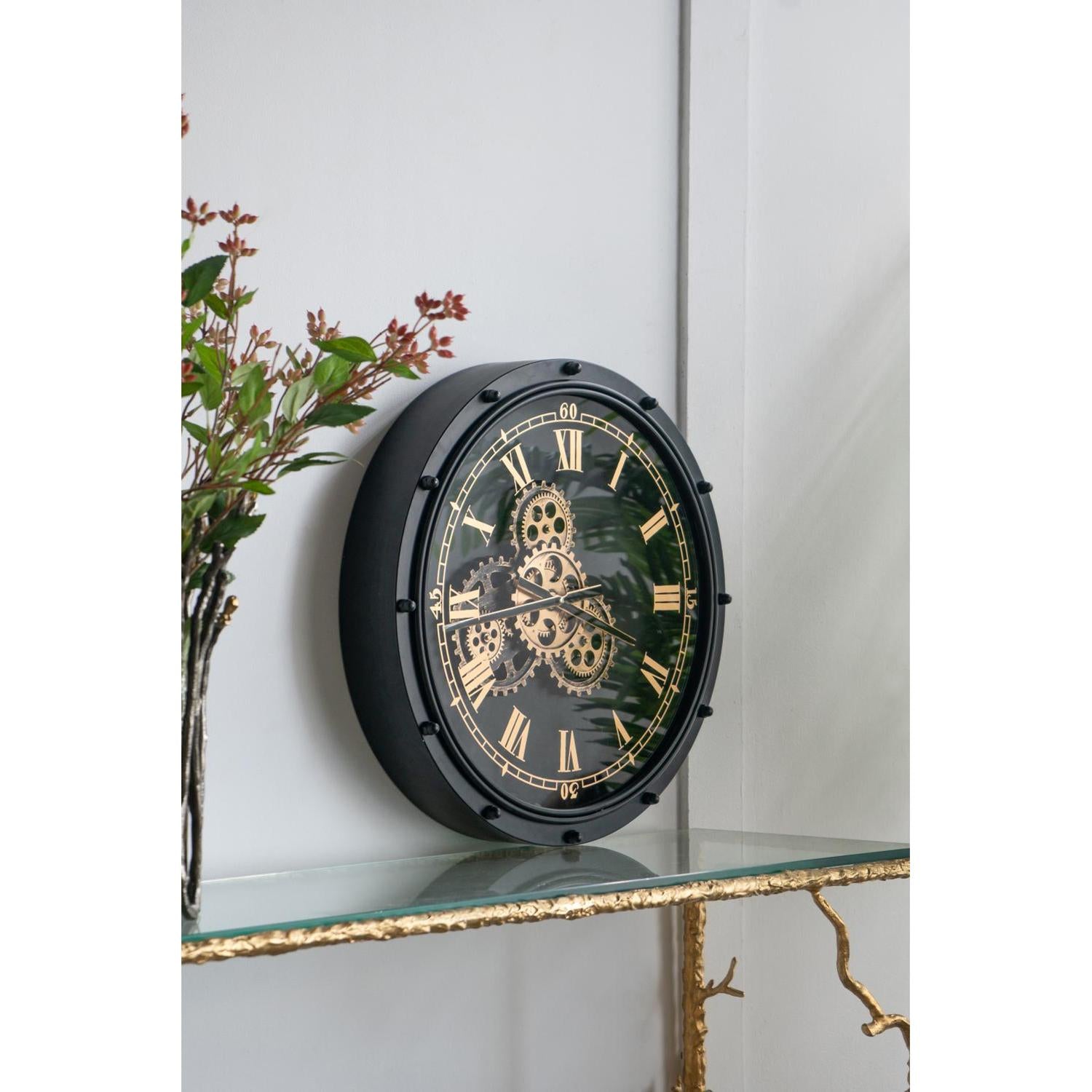 20" Circle Black and Gold Metal and Glass Analog Wall Clock - Home Decor