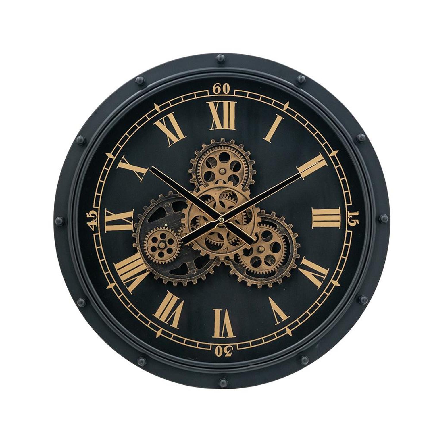 20" Circle Black and Gold Metal and Glass Analog Wall Clock - Home Decor