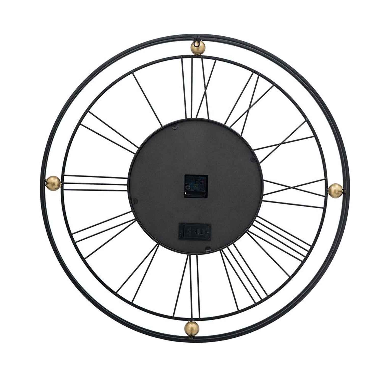 32" Circle Black and Gold Metal and Glass Analog Exposed Gear Wall Clock - Home Decor