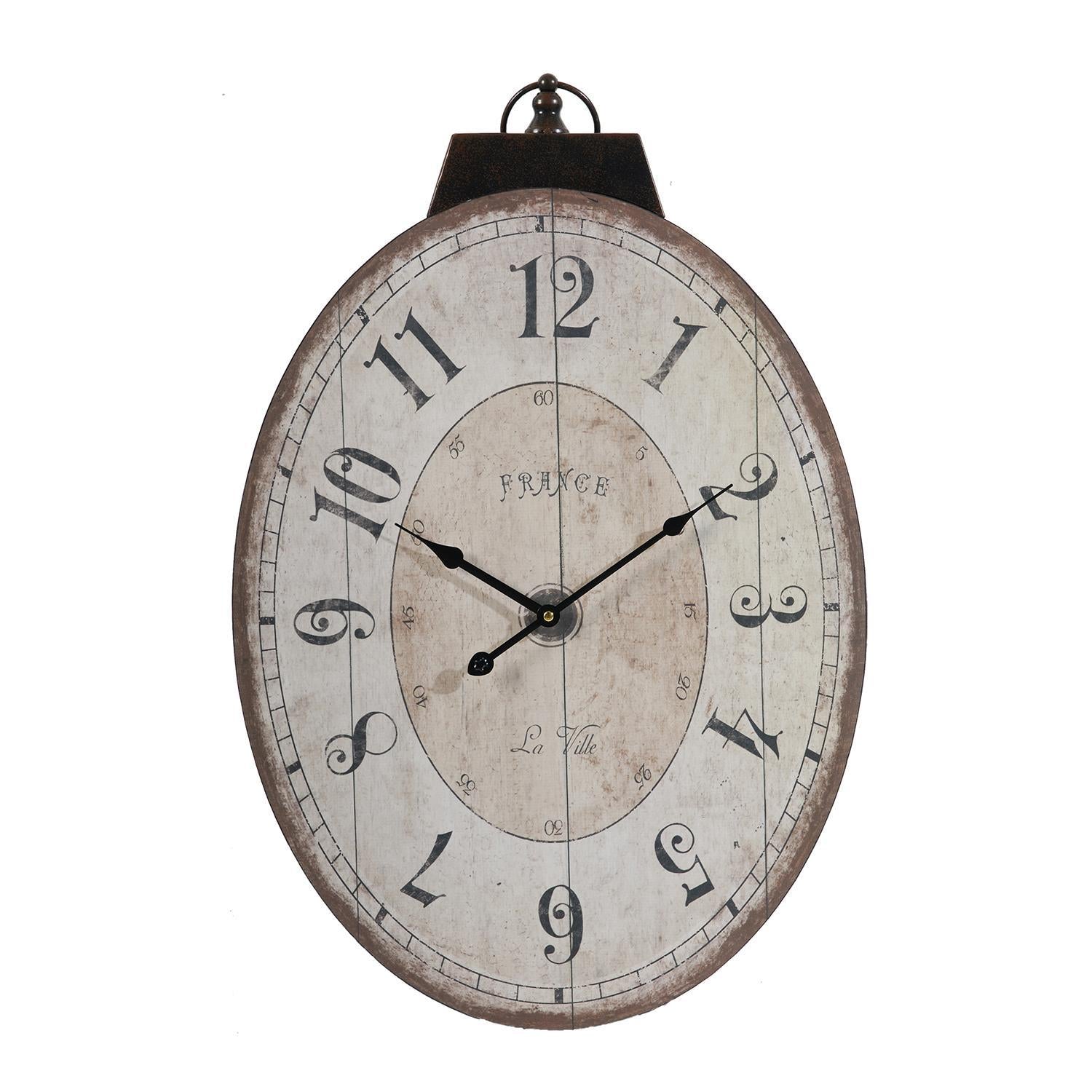 18" Oval Ivory Wood Analog Wall Clock - Home Decor