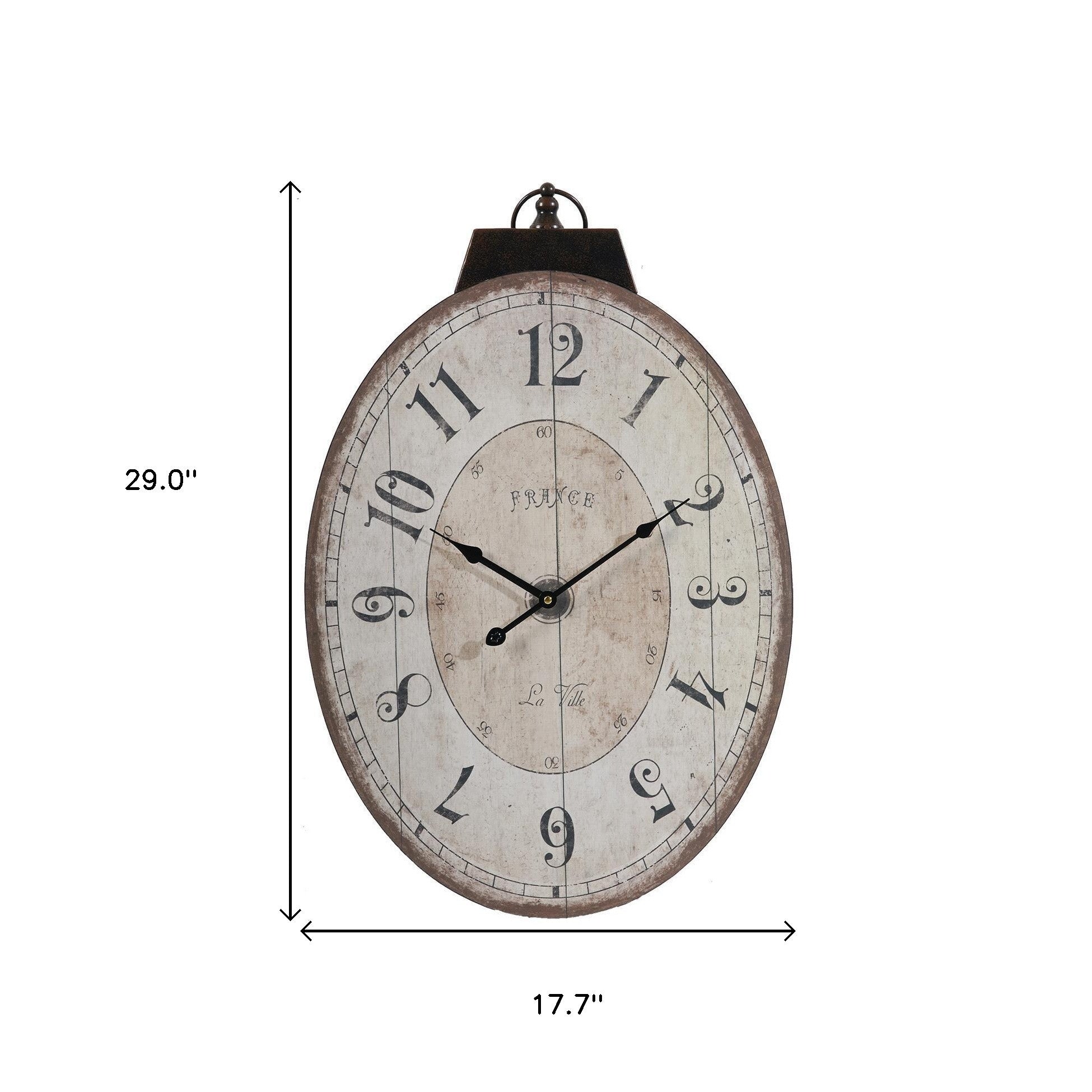 18" Oval Ivory Wood Analog Wall Clock - Home Decor