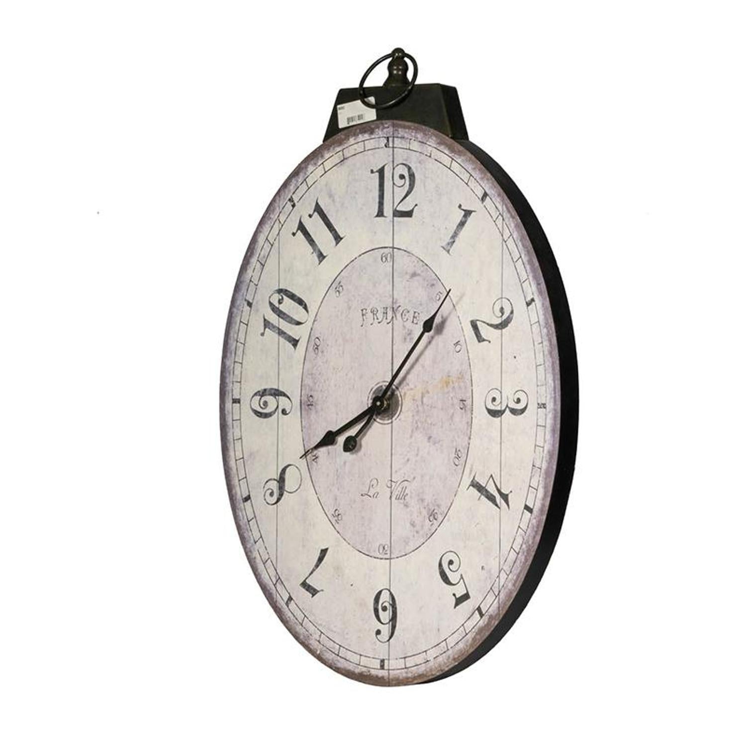 18" Oval Ivory Wood Analog Wall Clock - Home Decor