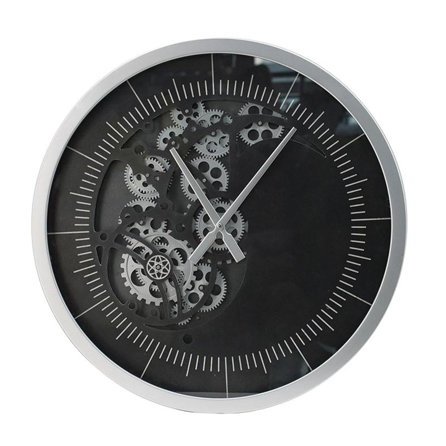23" Circle Black and Silver Wood and Glass Analog Wall Clock - Home Decor