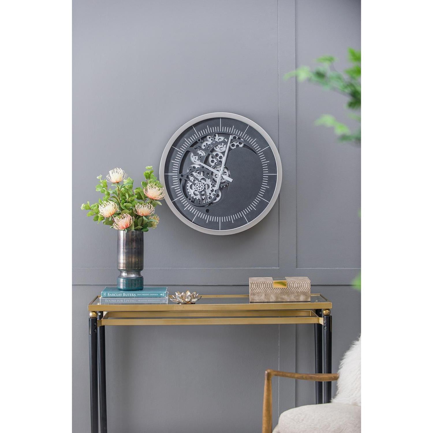 23" Circle Black and Silver Wood and Glass Analog Wall Clock - Home Decor