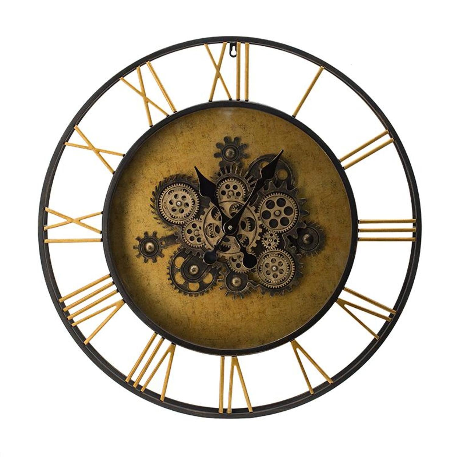 28" Circle Copper Metal and Glass Analog Exposed Gear Wall Clock - Home Decor