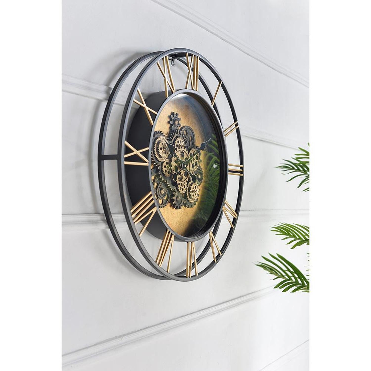 28" Circle Copper Metal and Glass Analog Exposed Gear Wall Clock - Home Decor