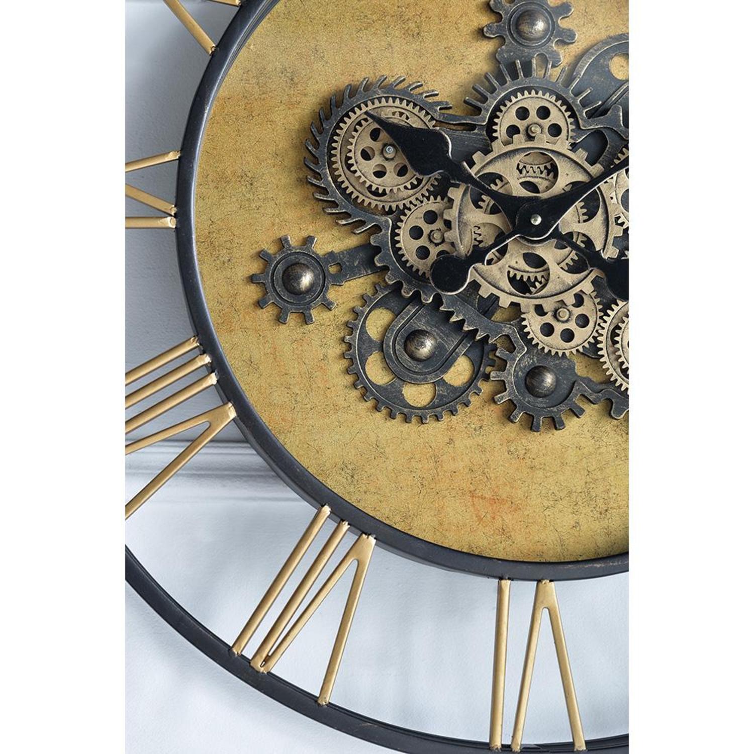 28" Circle Copper Metal and Glass Analog Exposed Gear Wall Clock - Home Decor