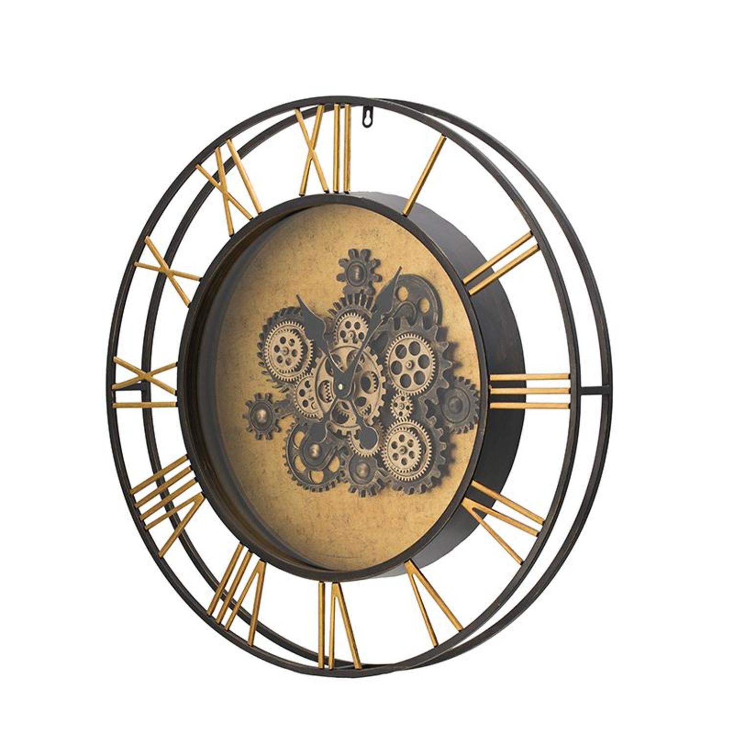 28" Circle Copper Metal and Glass Analog Exposed Gear Wall Clock - Home Decor
