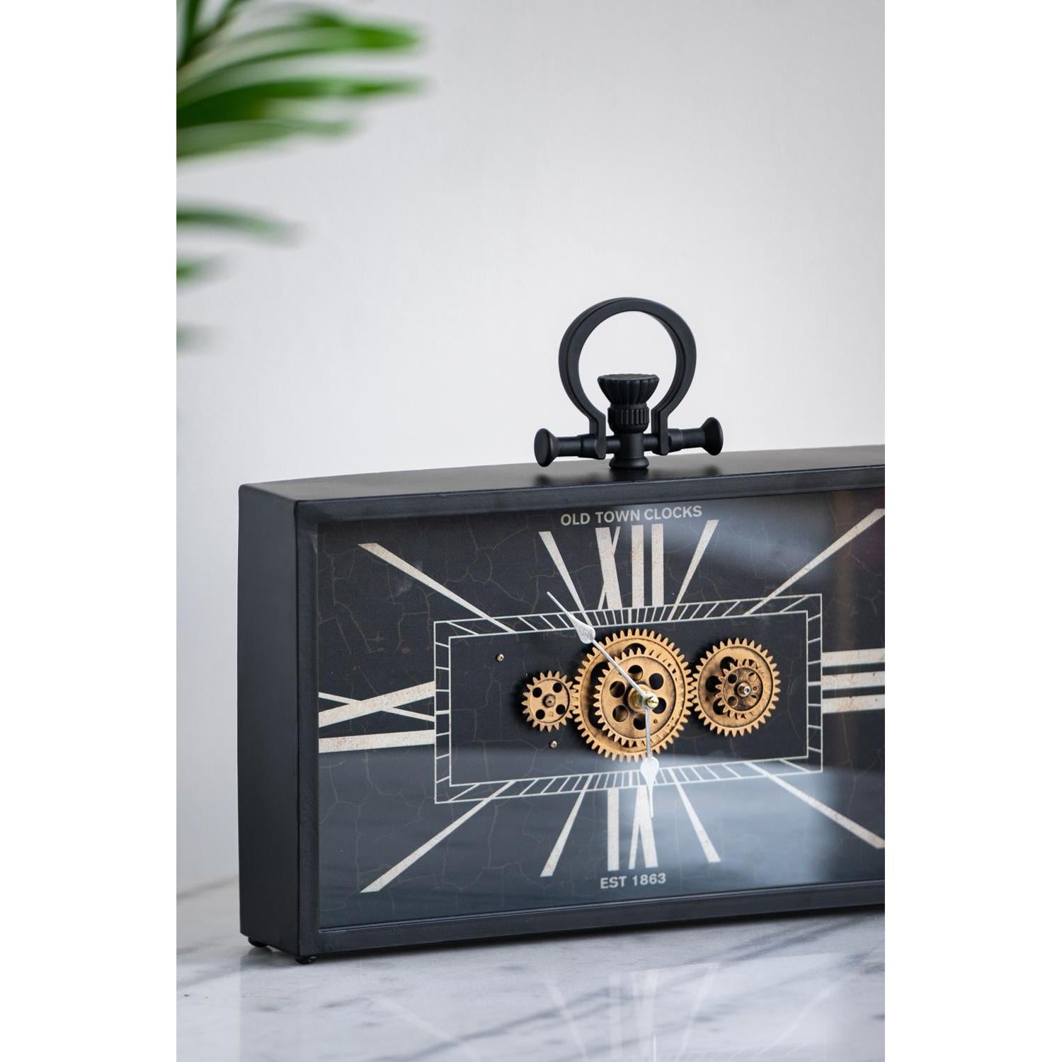 13" Black and Gold Metal and Glass Analog Vintage Style Crackle Wall Clock - Home Decor