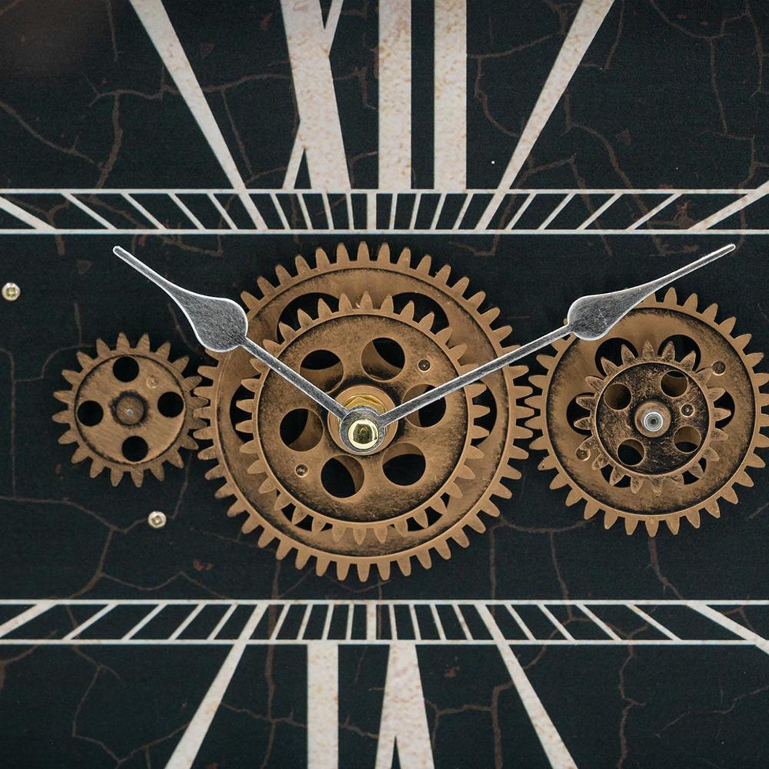 13" Black and Gold Metal and Glass Analog Vintage Style Crackle Wall Clock - Home Decor