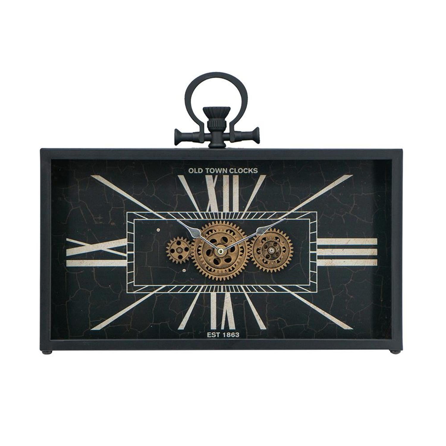 13" Black and Gold Metal and Glass Analog Vintage Style Crackle Wall Clock - Home Decor