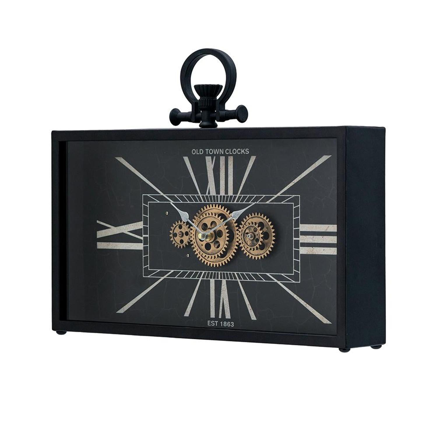 13" Black and Gold Metal and Glass Analog Vintage Style Crackle Wall Clock - Home Decor