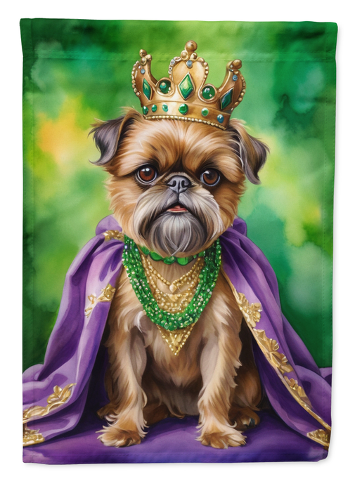 Garden flag close-up of crowned Brussels Griffon in purple cape with green beads