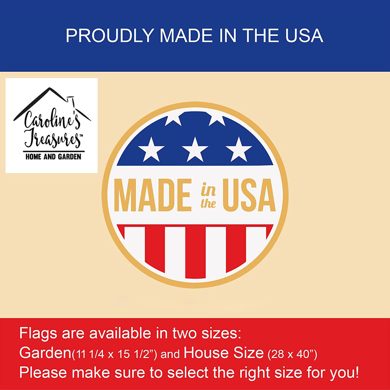 Made in USA badge with Caroline's Treasures, plus flag size options text