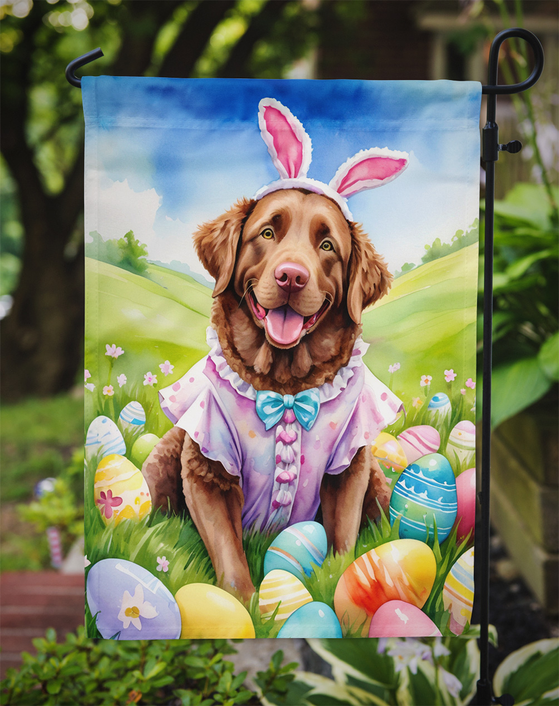 Easter garden flag featuring a Chesapeake Bay Retriever in bunny ears