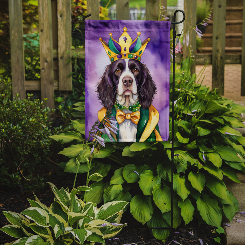 Purple garden flag featuring a crowned English Springer Spaniel portrait