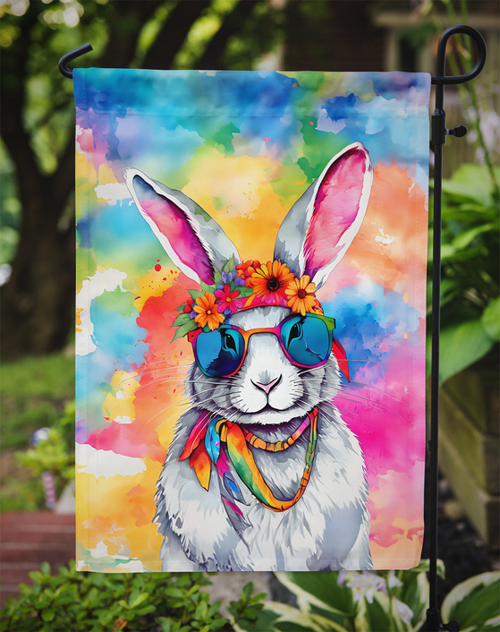 Watercolor rabbit garden flag with sunglasses and flower crown
