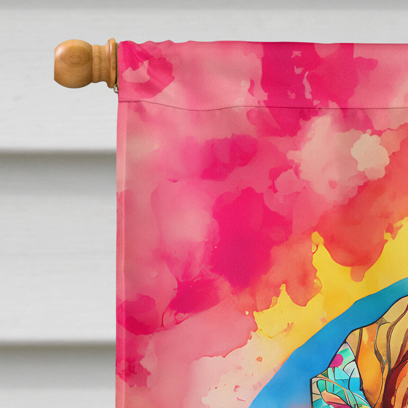 Badger house flag corner with hanging grommet and watercolor pink and yellow print
