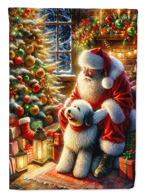 Garden flag with Santa and old english sheepdog by Christmas gifts