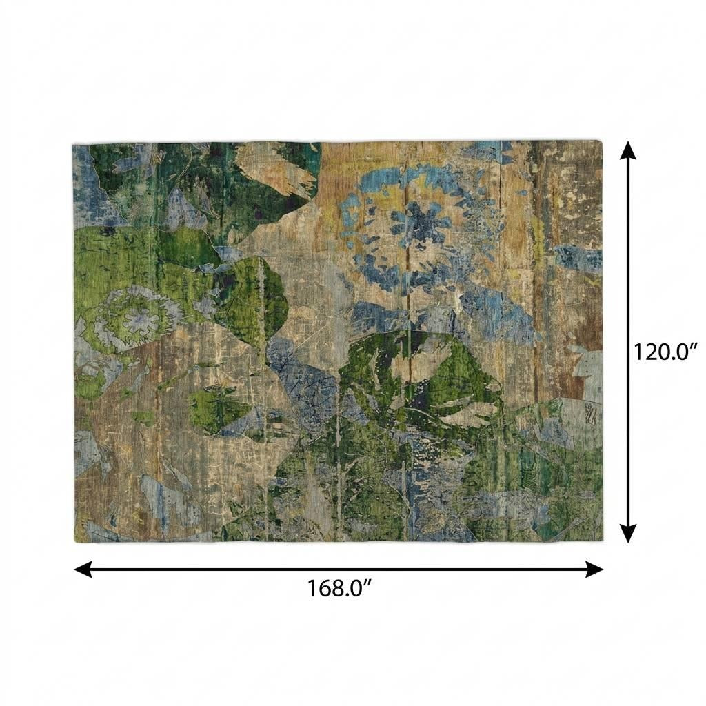 10' X 14' Taupe And Olive Green Abstract Shag Washable Area Rug With UV Protection - Home & Garden