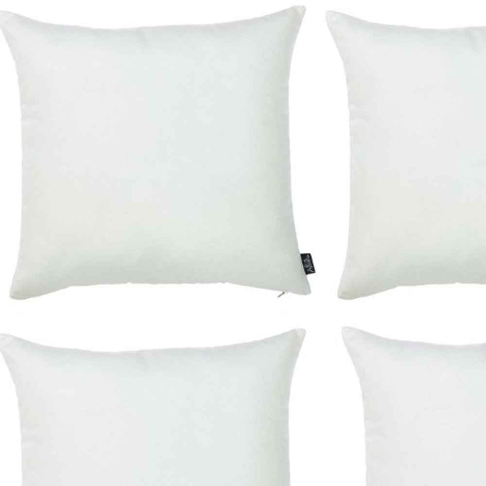 Set Of Four 22" X 22" White Polyester Zippered Pillow Cover