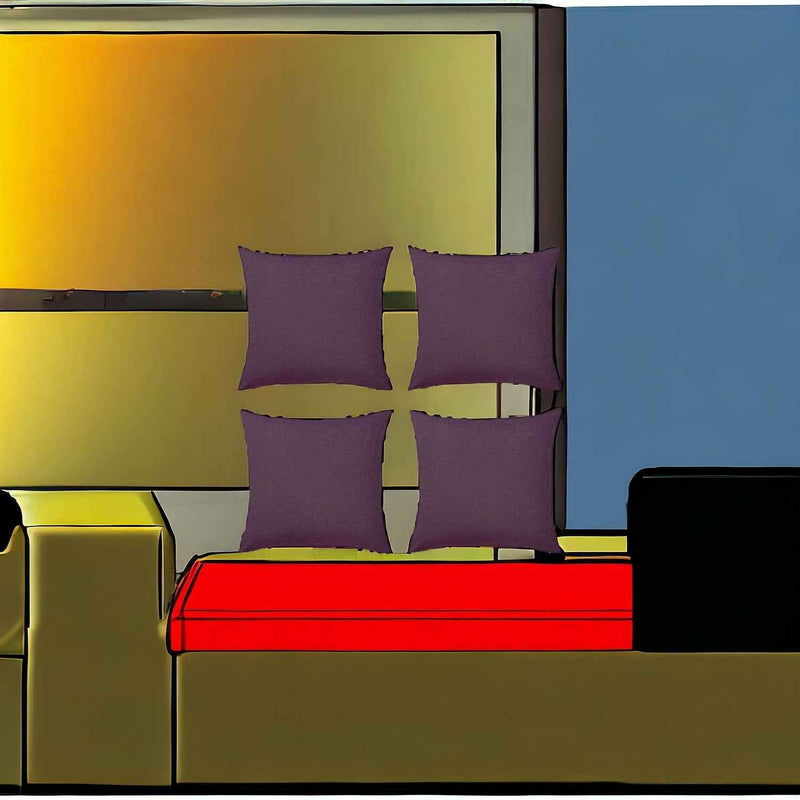 Set Of Four 22" X 22" Purple Polyester Zippered Pillow Cover