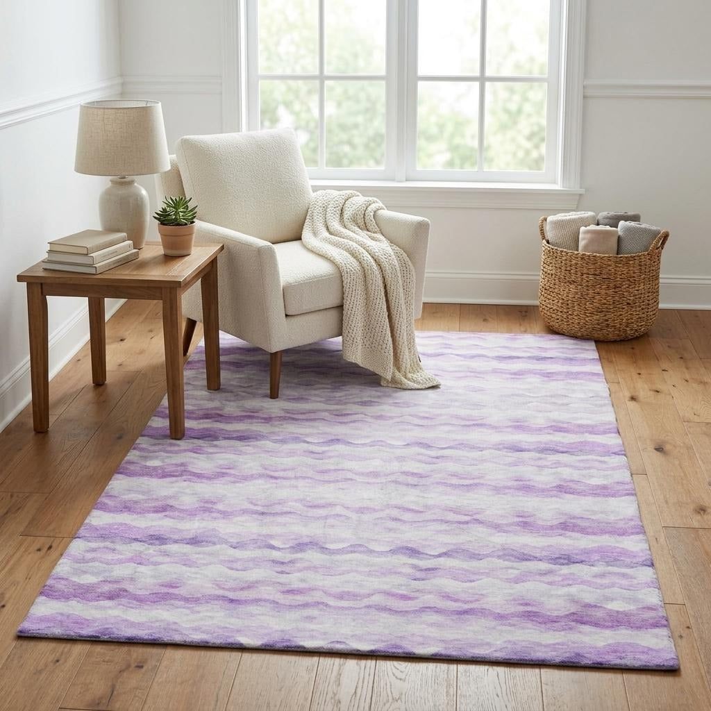 5' X 8' Purple And Violet Striped Shag Washable Area Rug With UV Protection - Home & Garden